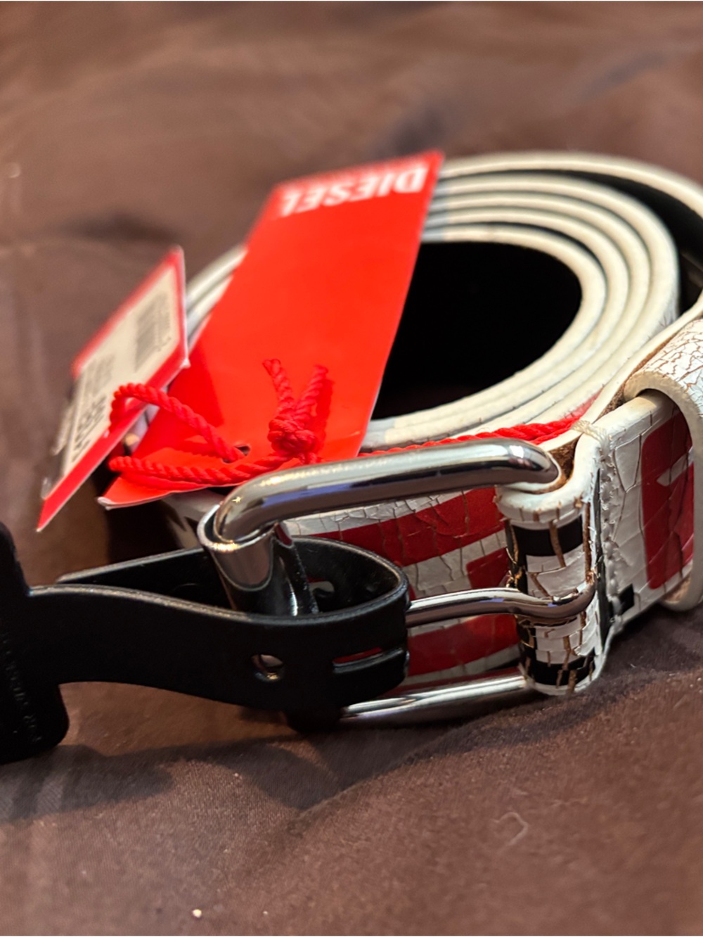 Diesel White, Black & Red Logo Adjustable Men’s Belt Bag Strap - Picture 2 of 2